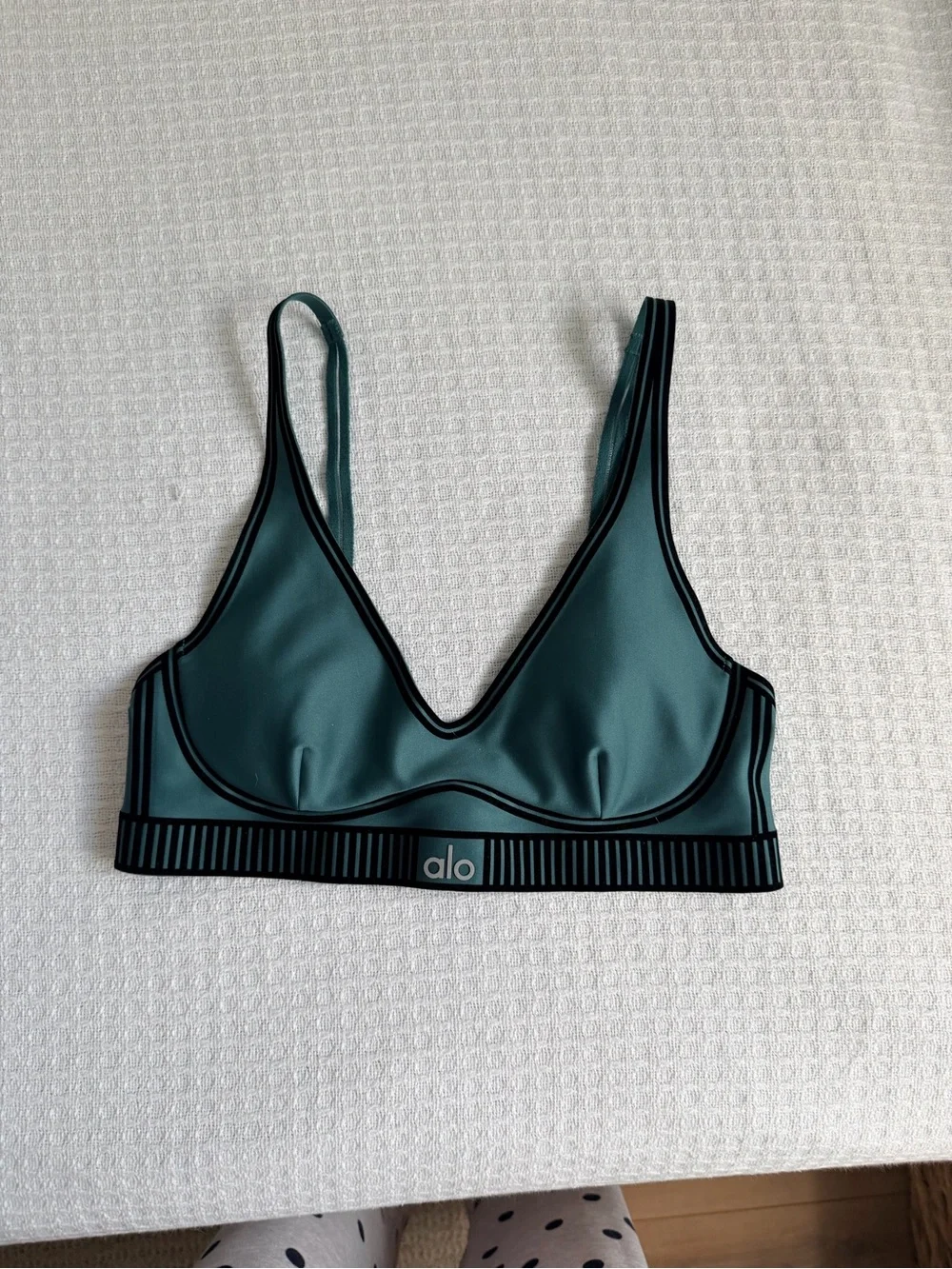 ALO Yoga Teal Sports Bralette with Black Trim
